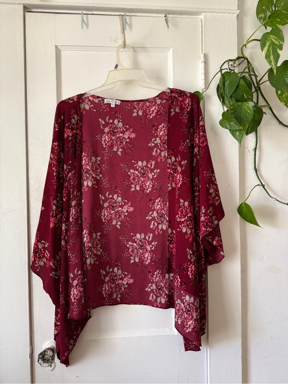 Moa Moa size XL Floral Kimono Cardigan in Burgundy